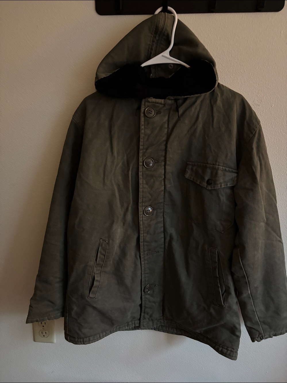 Vintage Brill Bros.Golden Thread Men M Army Green Canvas Civilian N-1 Style Coat